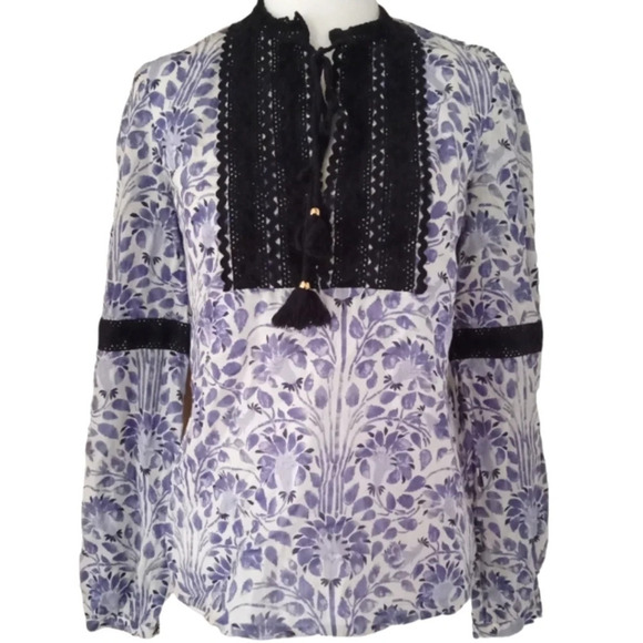Tory Burch Tops - Tory Burch 100% Cotton Boho Grace Lynn Blouse Lace‎ Trim Size 4